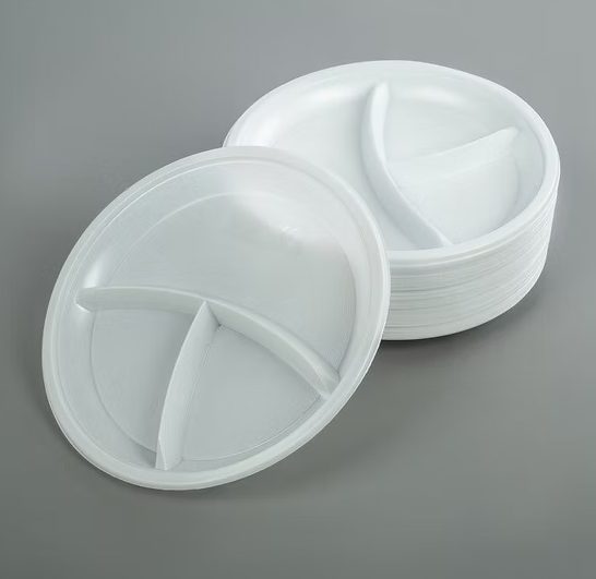 100 x Reusable 3 Compartment Plastic Plates 10inch for Weddings Catering Supply